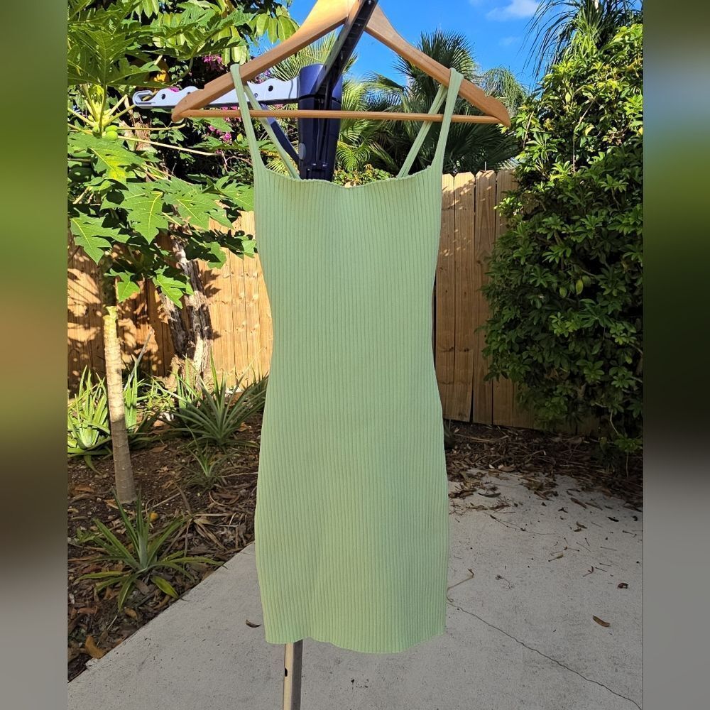 Zara Light Green Ribbed Mini Dress - Picture 4 of 12
